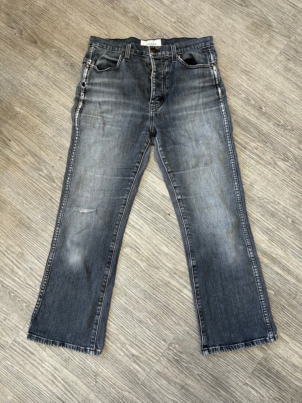 THE GREAT The Nerd Jeans Womens Size 28 Grey Distressed Button Fly Made In USA